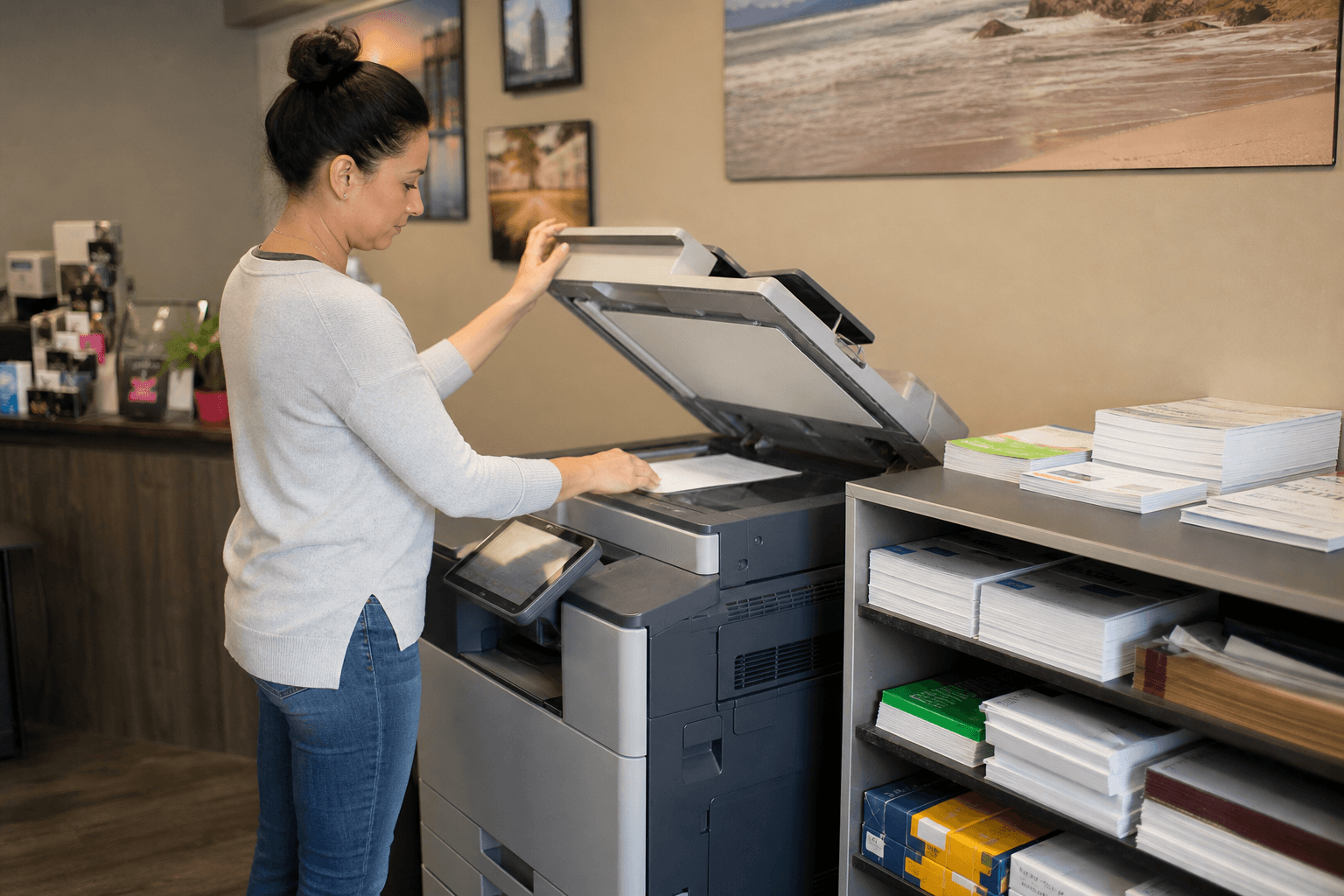 Customer using the print and copy station